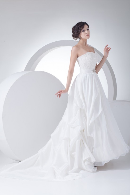 A-Line Satin Taffeta Sleeveless Strapless Wedding Dresses 2030412