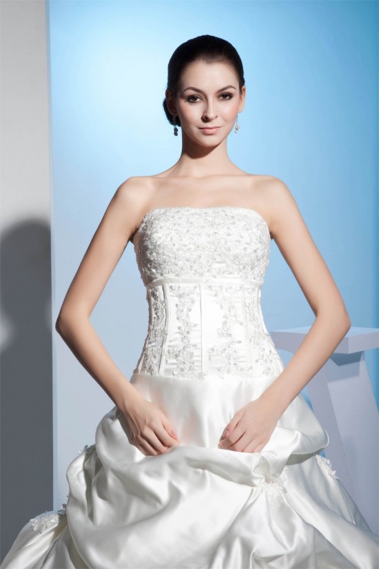Sleeveless Strapless Satin Lace A-Line New Arrival Wedding Dresses 2030414 Sleeveless Strapless Satin Lace A-Line New Arrival Wedding Dresses 2030414