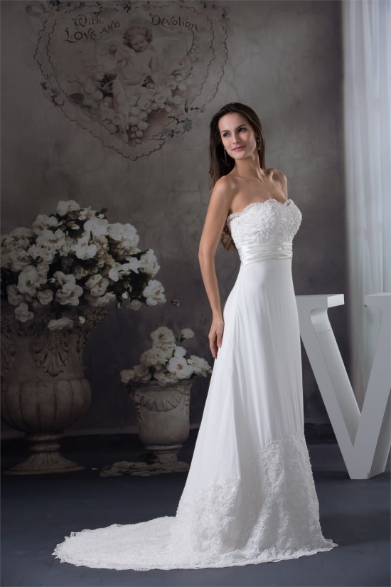 Sheath/Column Sleeveless Sweetheart Chiffon Lace Silk like Satin Best Wedding Dresses 2030429 Sheath/Column Sleeveless Sweetheart Chiffon Lace Silk like Satin Best Wedding Dresses 2030429