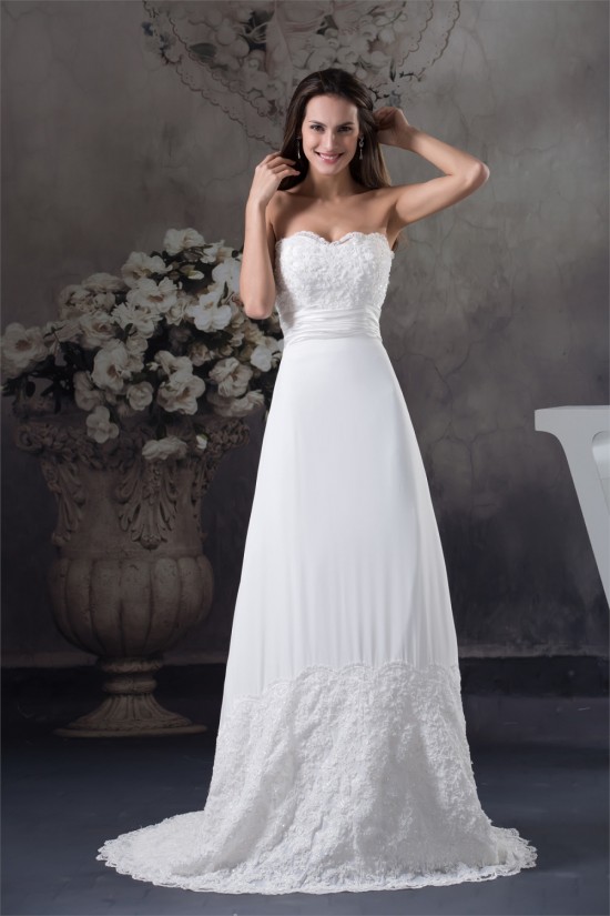 Sheath/Column Sleeveless Sweetheart Chiffon Lace Silk like Satin Best Wedding Dresses 2030429 Sheath/Column Sleeveless Sweetheart Chiffon Lace Silk like Satin Best Wedding Dresses 2030429