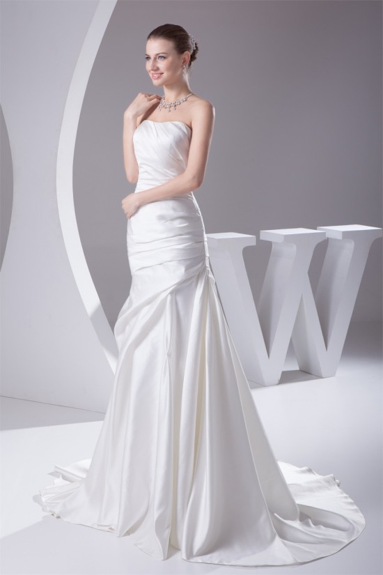 A-Line Soft Sweetheart Sleeveless Satin Most Beautiful Wedding Dresses 2030439