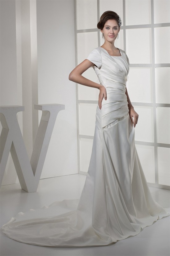 Square Satin Short Sleeve A-Line Wedding Dresses 2030443 Square Satin Short Sleeve A-Line Wedding Dresses 2030443