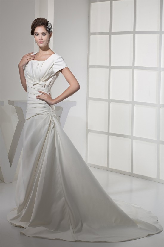 Square Satin Short Sleeve A-Line Wedding Dresses 2030443 Square Satin Short Sleeve A-Line Wedding Dresses 2030443