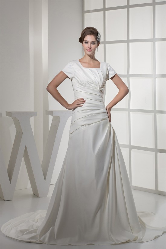 Square Satin Short Sleeve A-Line Wedding Dresses 2030443 Square Satin Short Sleeve A-Line Wedding Dresses 2030443