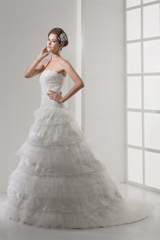 Strapless A-Line Sleeveless Satin Lace Netting Most Beautiful Wedding Dresses 2030446 Strapless A-Line Sleeveless Satin Lace Netting Most Beautiful Wedding Dresses 2030446