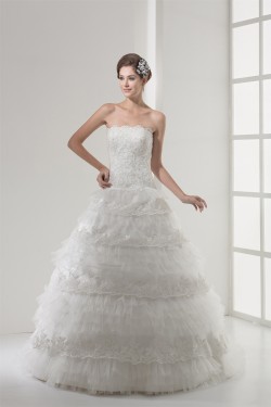 Strapless A-Line Sleeveless Satin Lace Netting Most Beautiful Wedding Dresses 2030446