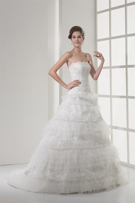Strapless A-Line Sleeveless Satin Lace Netting Most Beautiful Wedding Dresses 2030446 Strapless A-Line Sleeveless Satin Lace Netting Most Beautiful Wedding Dresses 2030446