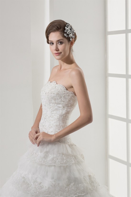 Strapless A-Line Sleeveless Satin Lace Netting Most Beautiful Wedding Dresses 2030446 Strapless A-Line Sleeveless Satin Lace Netting Most Beautiful Wedding Dresses 2030446