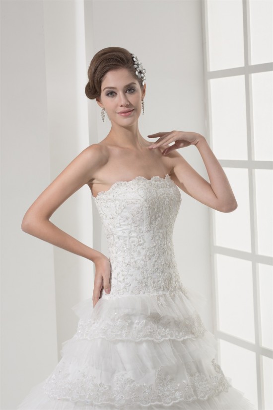 Strapless A-Line Sleeveless Satin Lace Netting Most Beautiful Wedding Dresses 2030446 Strapless A-Line Sleeveless Satin Lace Netting Most Beautiful Wedding Dresses 2030446