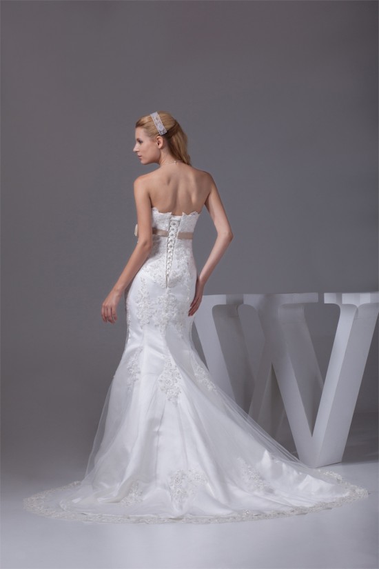 Mermaid/Trumpet Strapless Satin Fine Netting Lace Wedding Dresses 2030450 Mermaid/Trumpet Strapless Satin Fine Netting Lace Wedding Dresses 2030450