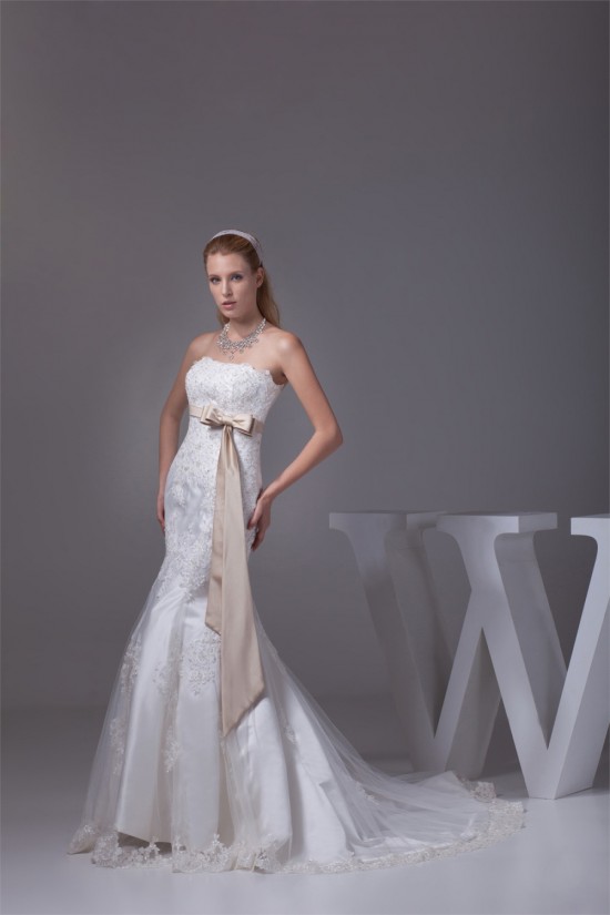 Mermaid/Trumpet Strapless Satin Fine Netting Lace Wedding Dresses 2030450 Mermaid/Trumpet Strapless Satin Fine Netting Lace Wedding Dresses 2030450