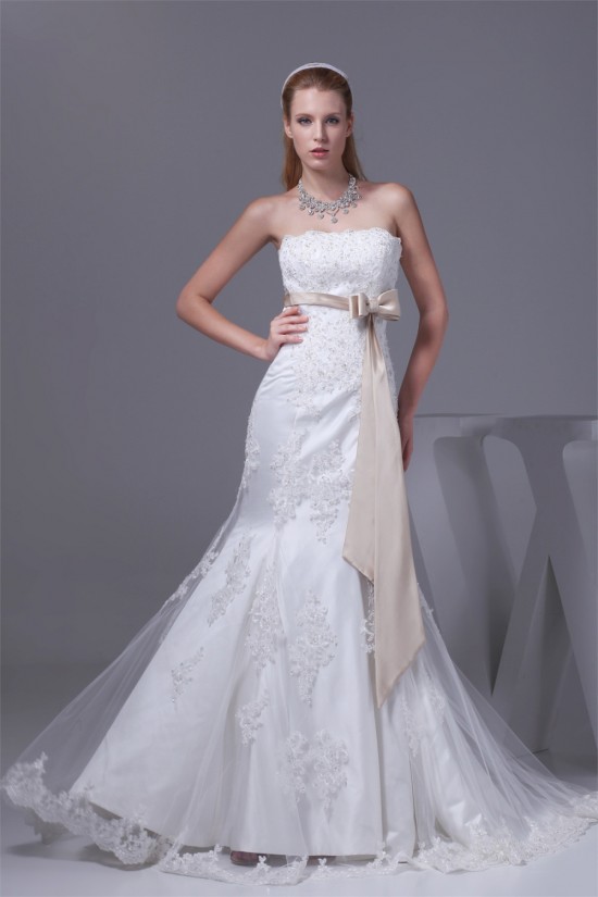 Mermaid/Trumpet Strapless Satin Fine Netting Lace Wedding Dresses 2030450 Mermaid/Trumpet Strapless Satin Fine Netting Lace Wedding Dresses 2030450