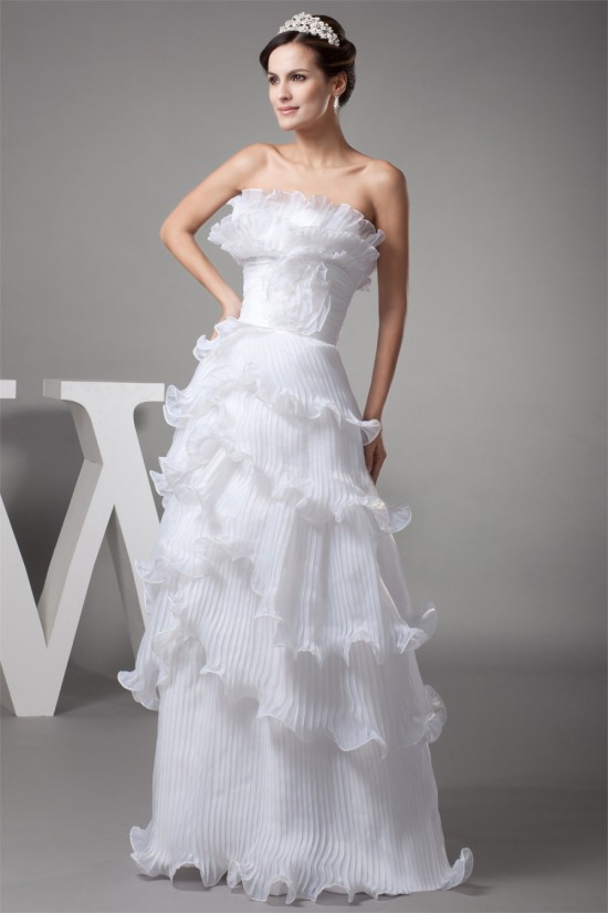 Strapless Sheath/Column Satin Organza Sleeveless New Arrival Wedding Dresses 2030456