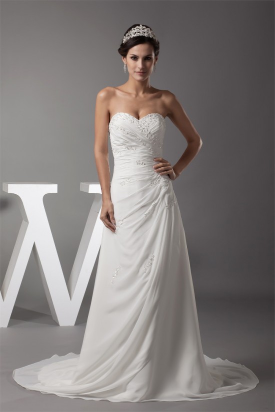 Sweetheart Chiffon Silk like Satin A-Line Best Wedding Dresses 2030476