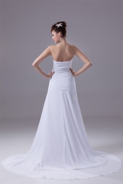 Sweetheart Sleeveless A-Line Chiffon Silk like Satin Best Wedding Dresses 2030487