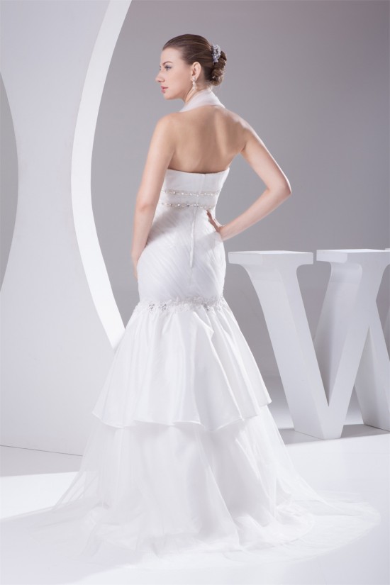 Trumpet/Mermaid Taffeta Ruffled Netting Halter Sleeveless Wedding Dresses 2030497 Trumpet/Mermaid Taffeta Ruffled Netting Halter Sleeveless Wedding Dresses 2030497