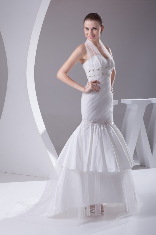 Trumpet/Mermaid Taffeta Ruffled Netting Halter Sleeveless Wedding Dresses 2030497 Trumpet/Mermaid Taffeta Ruffled Netting Halter Sleeveless Wedding Dresses 2030497