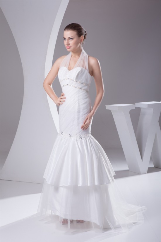 Trumpet/Mermaid Taffeta Ruffled Netting Halter Sleeveless Wedding Dresses 2030497 Trumpet/Mermaid Taffeta Ruffled Netting Halter Sleeveless Wedding Dresses 2030497