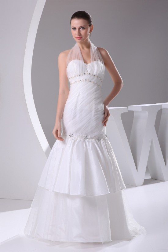 Trumpet/Mermaid Taffeta Ruffled Netting Halter Sleeveless Wedding Dresses 2030497 Trumpet/Mermaid Taffeta Ruffled Netting Halter Sleeveless Wedding Dresses 2030497