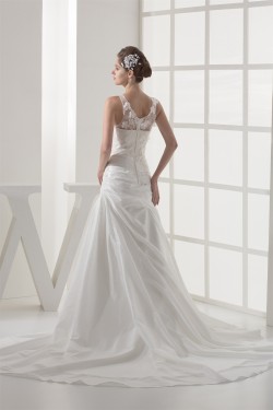 A-Line Sleeveless Scoop Lace Taffeta Best Wedding Dresses 2030502