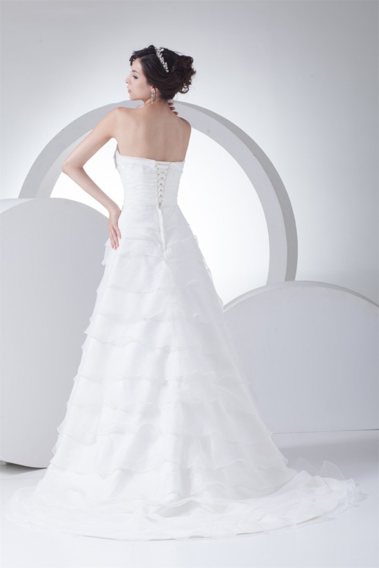 Sleeveless Square Satin Lace Organza Wedding Dresses 2030506