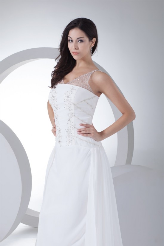 V-Neck A-Line Sleeveless Chiffon Silk like Satin Most Beautiful Wedding Dresses 2030509 V-Neck A-Line Sleeveless Chiffon Silk like Satin Most Beautiful Wedding Dresses 2030509