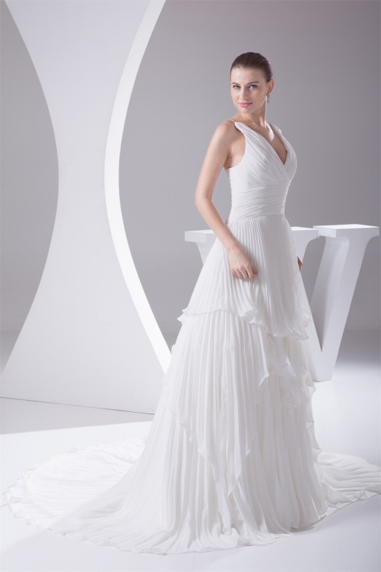 Wholesale A-Line V-Neck Chiffon Satin Sleeveless Best Wedding Dresses 2030514 Wholesale A-Line V-Neck Chiffon Satin Sleeveless Best Wedding Dresses 2030514