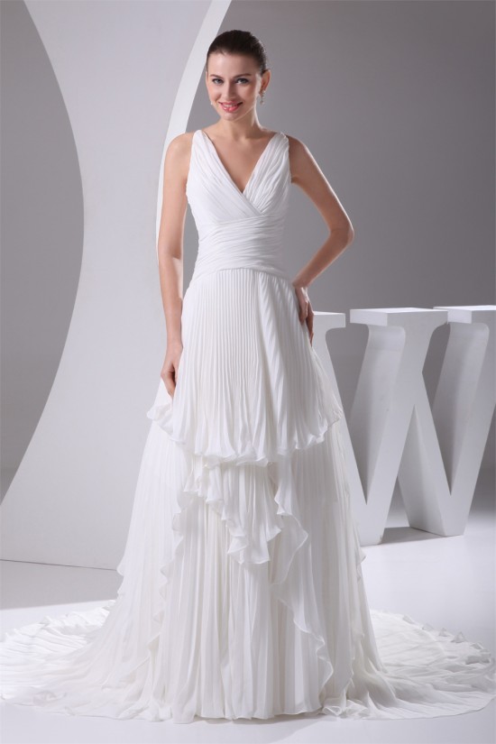 Wholesale A-Line V-Neck Chiffon Satin Sleeveless Best Wedding Dresses 2030514 Wholesale A-Line V-Neck Chiffon Satin Sleeveless Best Wedding Dresses 2030514