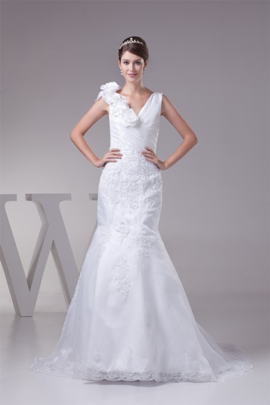 Wonderful Lace Organza Taffeta Mermaid/Trumpet Lace V-Neck Wedding Dresses 2030519 Wonderful Lace Organza Taffeta Mermaid/Trumpet Lace V-Neck Wedding Dresses 2030519