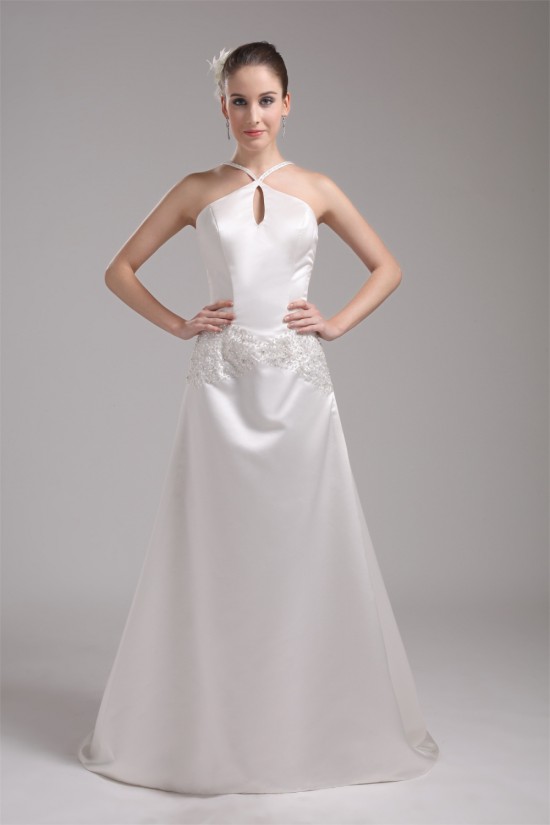 Wonderful Satin Sleeveless Halter A-Line Bead Wedding Dresses 2030522 Wonderful Satin Sleeveless Halter A-Line Bead Wedding Dresses 2030522