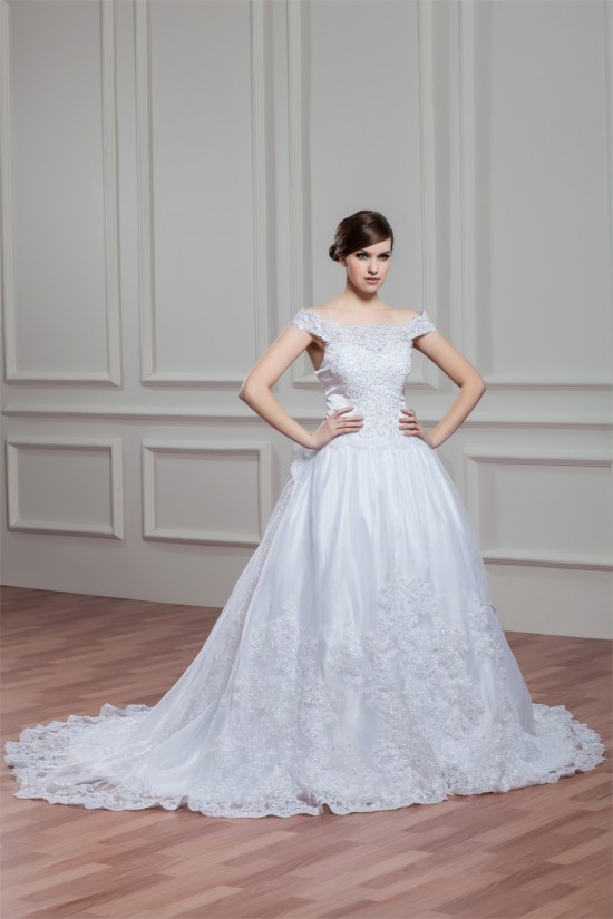 A-Line Sleeveless Off-the-Shoulder Satin Organza Lace Wedding Dresses 2030540 A-Line Sleeveless Off-the-Shoulder Satin Organza Lace Wedding Dresses 2030540