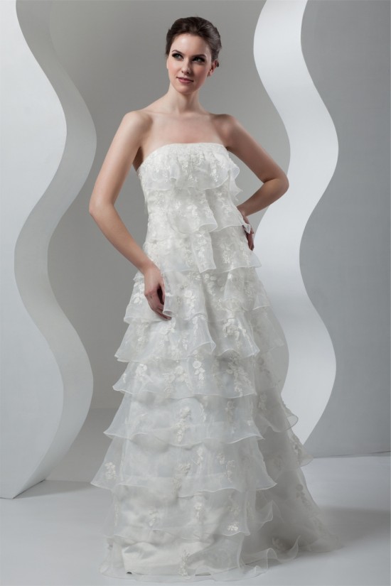 A-Line Sleeveless Satin Lace Organza Strapless Embellished Wedding Dresses 2030543 A-Line Sleeveless Satin Lace Organza Strapless Embellished Wedding Dresses 2030543