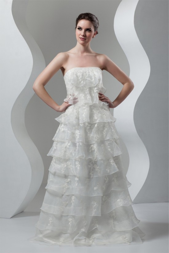 A-Line Sleeveless Satin Lace Organza Strapless Embellished Wedding Dresses 2030543 A-Line Sleeveless Satin Lace Organza Strapless Embellished Wedding Dresses 2030543