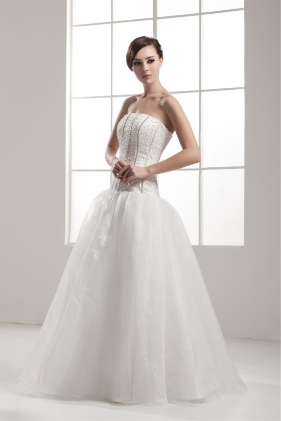 A-Line Sleeveless Strapless Satin Fine Netting Beaded Wedding Dresses 2030550 A-Line Sleeveless Strapless Satin Fine Netting Beaded Wedding Dresses 2030550