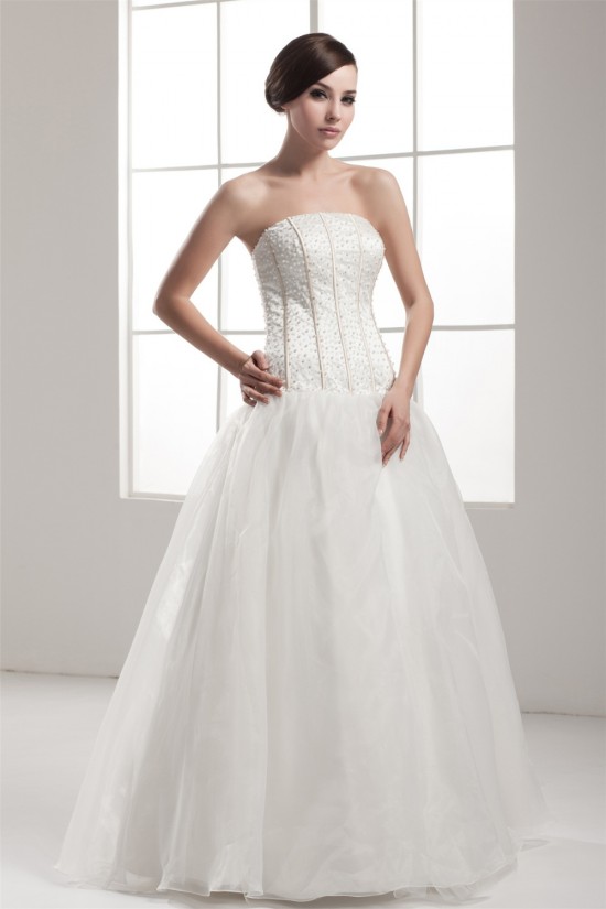 A-Line Sleeveless Strapless Satin Fine Netting Beaded Wedding Dresses 2030550 A-Line Sleeveless Strapless Satin Fine Netting Beaded Wedding Dresses 2030550