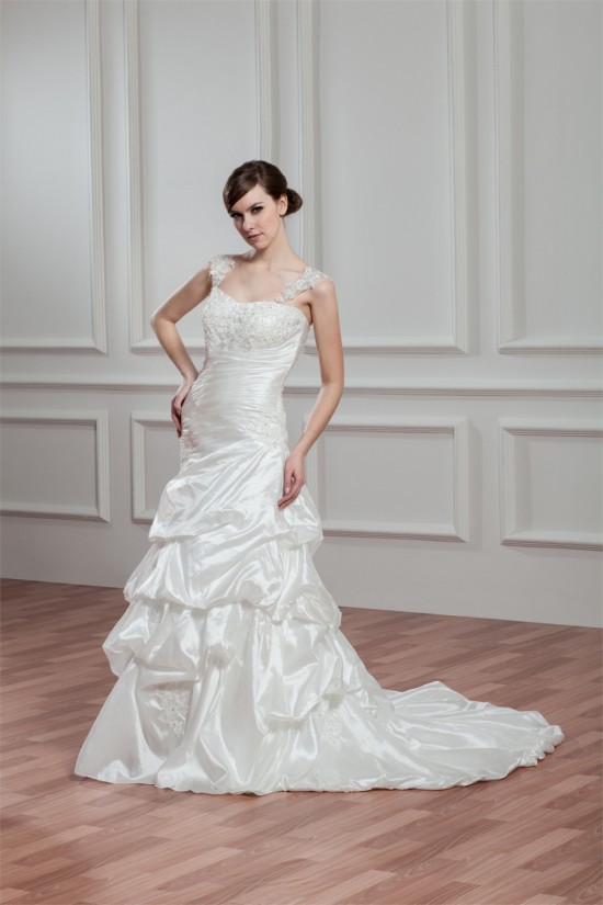 Amazing A-Line Sleeveless Illusion Sleeves Taffeta Lace Wedding Dresses 2030571