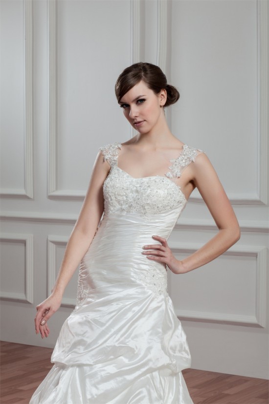 Amazing A-Line Sleeveless Illusion Sleeves Taffeta Lace Wedding Dresses 2030571