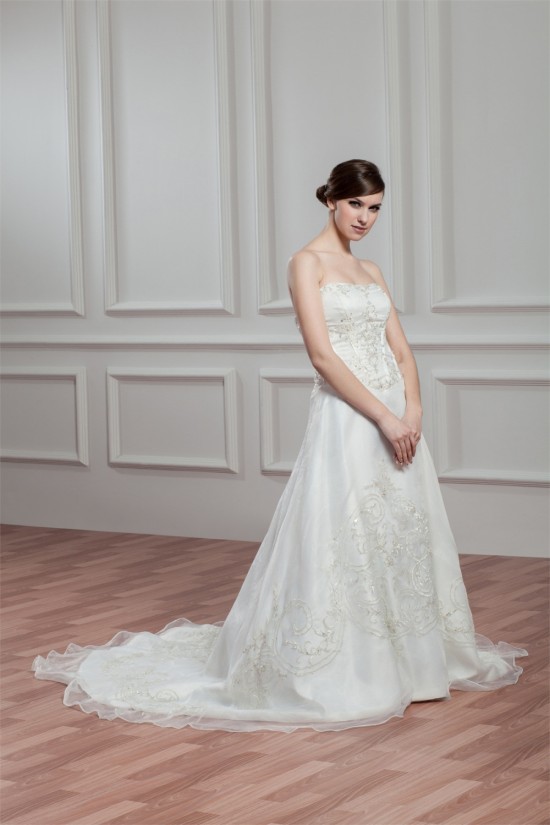 Amazing Satin Organza Sleeveless Strapless A-Line Wedding Dresses 2030575