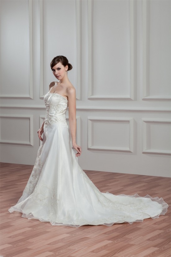 Amazing Satin Organza Sleeveless Strapless A-Line Wedding Dresses 2030575