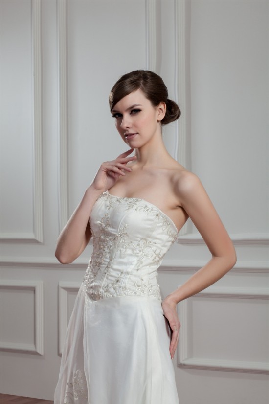 Amazing Satin Organza Sleeveless Strapless A-Line Wedding Dresses 2030575