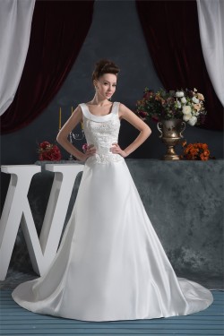 Amazing Scoop A-Line Sleeveless Satin Wedding Dresses 2030579