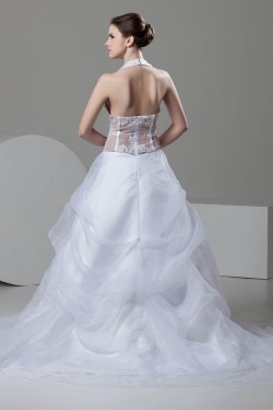 attractive Sleeveless A-Line Halter Satin Organza Wedding Dresses 2030598