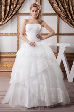 Ball Gown Satin Lace Fine Netting Strapless New Arrival Wedding Dresses 2030602