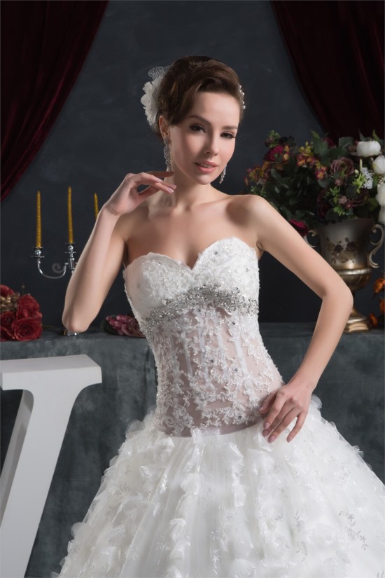 Ball Gown Sleeveless Satin Organza Fine Netting Lace Wedding Dresses 2030607 Ball Gown Sleeveless Satin Organza Fine Netting Lace Wedding Dresses 2030607