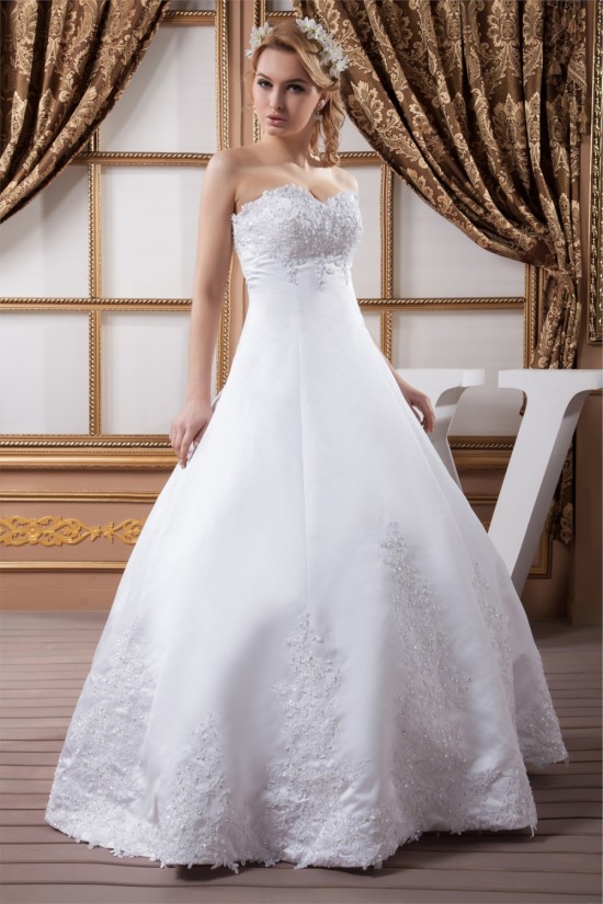 Ball Gown Sleeveless Sweetheart Lace Floor-Length Satin Prom Dresses main image 0