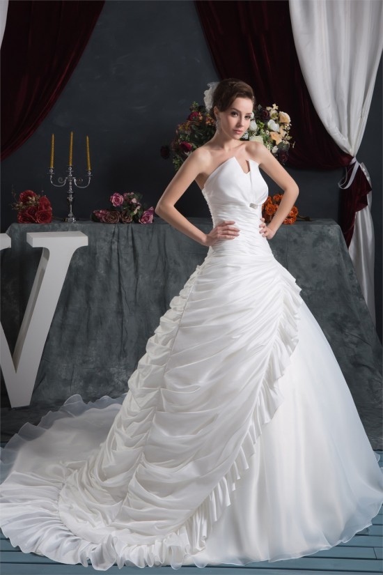 Beautiful A-Line V-Neck Satin Taffeta Short Sleeve Wedding Dresses 2030622 Beautiful A-Line V-Neck Satin Taffeta Short Sleeve Wedding Dresses 2030622