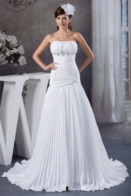 Beautiful Soft Sweetheart Chiffon Satin Sleeveless Wedding Dresses 2030634