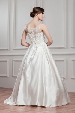 Breathtaking Ball Gown Satin Fine Netting Sheer Sleeveless Wedding Dresses 2030642