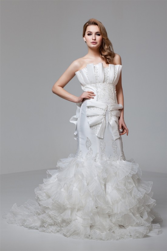 Charming Strapless Satin Organza Mermaid/Trumpet Beaded Wedding Dresses 2030652 Charming Strapless Satin Organza Mermaid/Trumpet Beaded Wedding Dresses 2030652