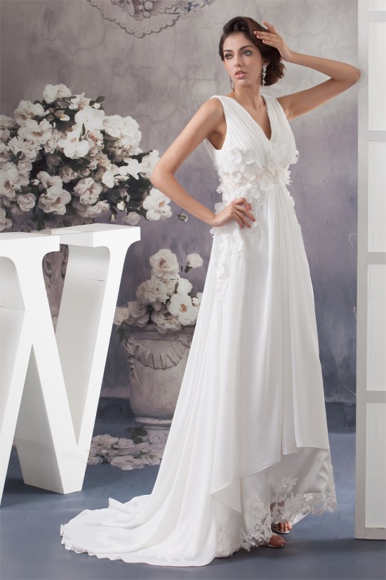 Chiffon Silk like Satin Sleeveless V-Neck Reception Wedding Dresses 2030657 Chiffon Silk like Satin Sleeveless V-Neck Reception Wedding Dresses 2030657